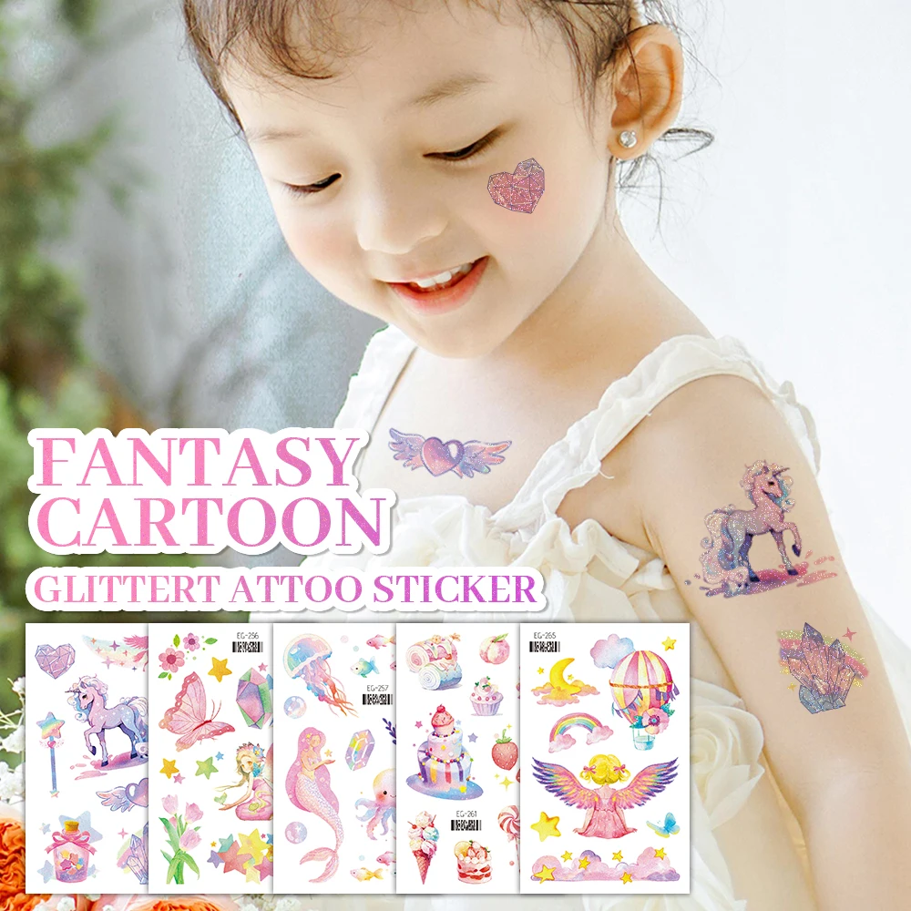 

Cute Cartoon Unicorn Butterfly Waterproof Temporary Tattoos Stickers For Kids Girl Children Gift Water Transfer Fake Tattoo