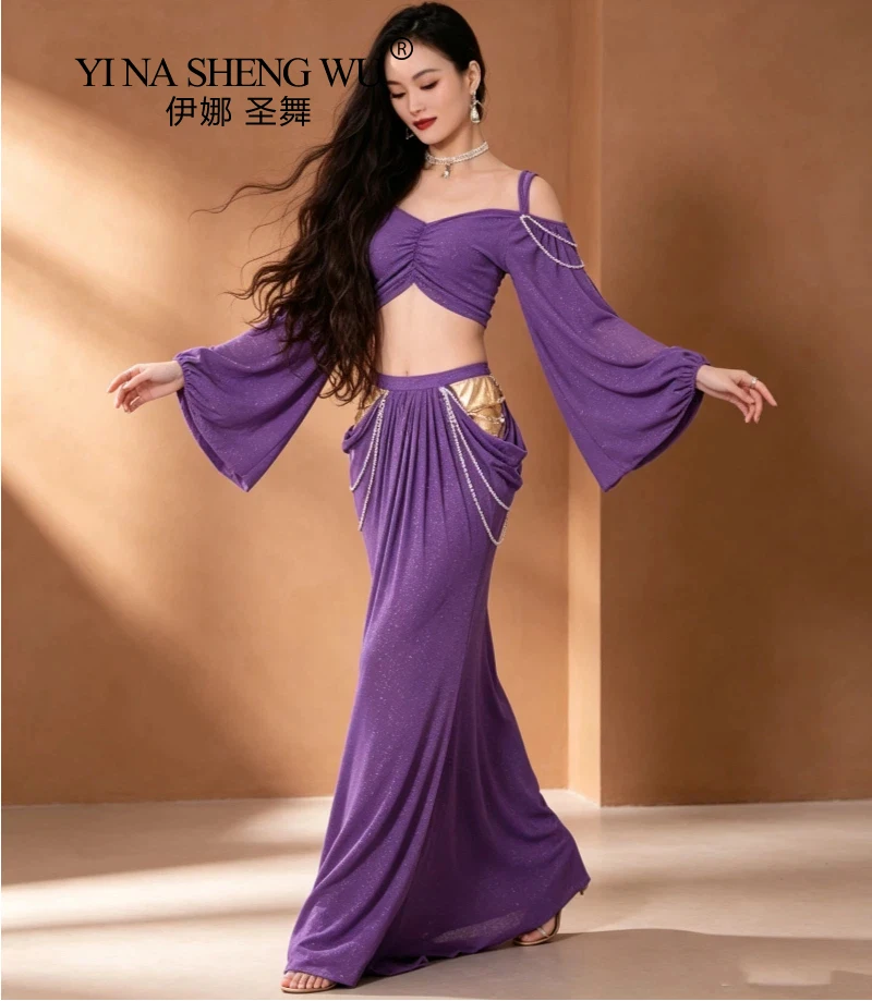 For Adult Women Belly Dance Costume Long Skirt 2 Pcs Set Top and Skirt Stage Performance Worksuit Practice Clothes Props