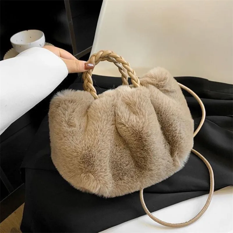 Mini bolsa chique de pelúcia e bolsa crossbody, bolsa macia e felpuda com alça superior, ideal para festas adolescentes, passeios, escola, uso diário