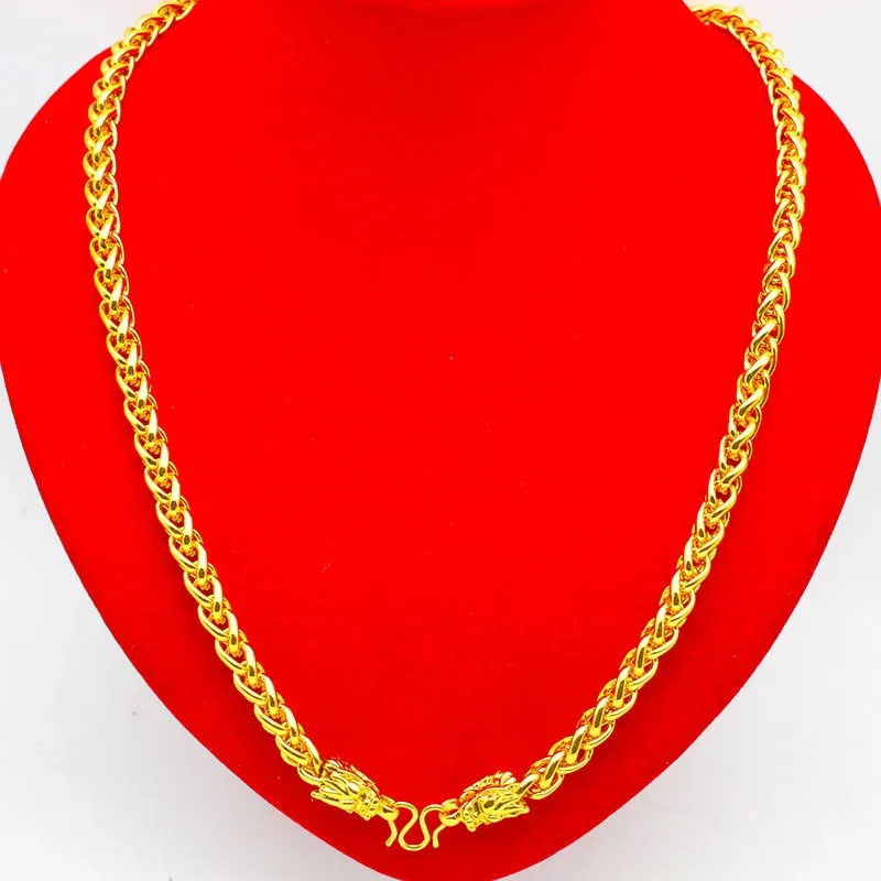 AU999 عقد ذهب شخصية جديدة كبيرة سميكة رئيس سلسلة نقل رجالي 24K نقية 60 سنتيمتر مجوهرات الاستبداد موضة الرقبة ornaValen