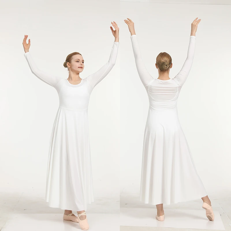 Abito da lode da donna Costume da danza liturgica Manica lunga Abbigliamento da ballo Vestibilità ampia