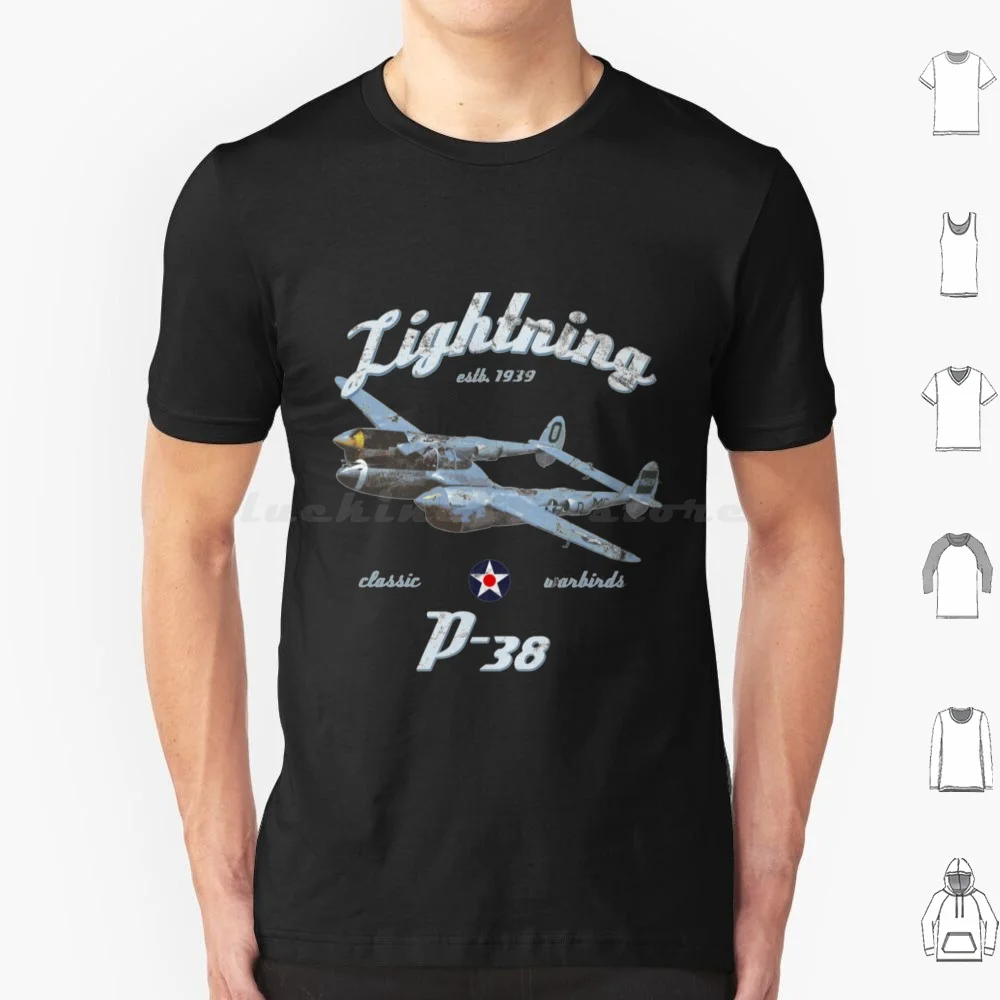 Airplane T-Shirtp-38 Lightning Wwii Classic Warbird T Shirt Big Size 100% Cotton Airplane T Shirtp 38 Lightning Wwii Classic