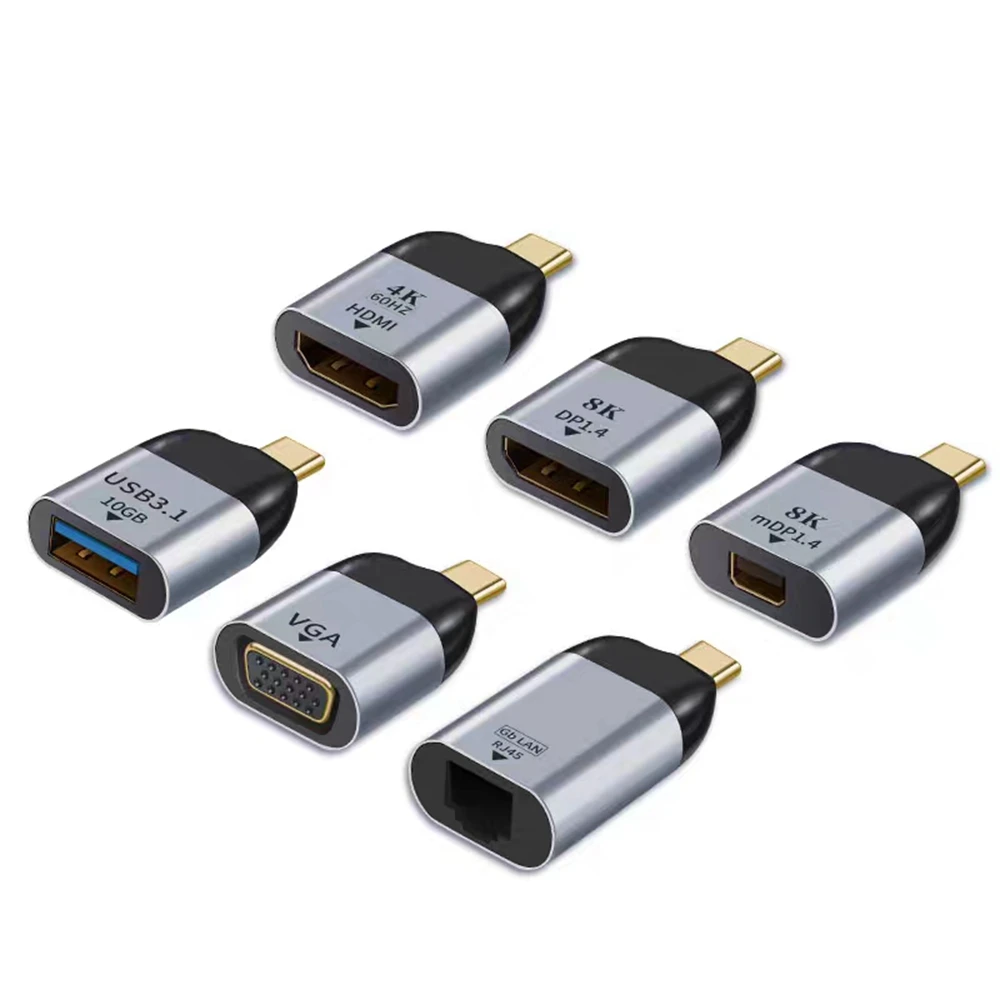 Type-C to HDMI/VGA/DP/RJ45 network port high-definition adapter, laptop monitor to phone C-port connection cable