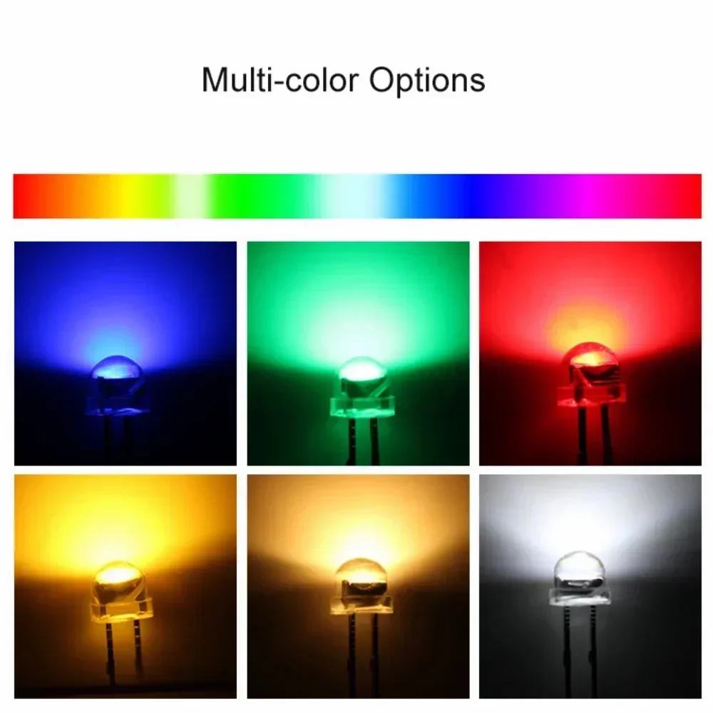 100PCS Super Bright 5MM Diode Straw Cap F5 0.2W Power LED Large Chip Small Chip Blue Green Red Yellow White LED