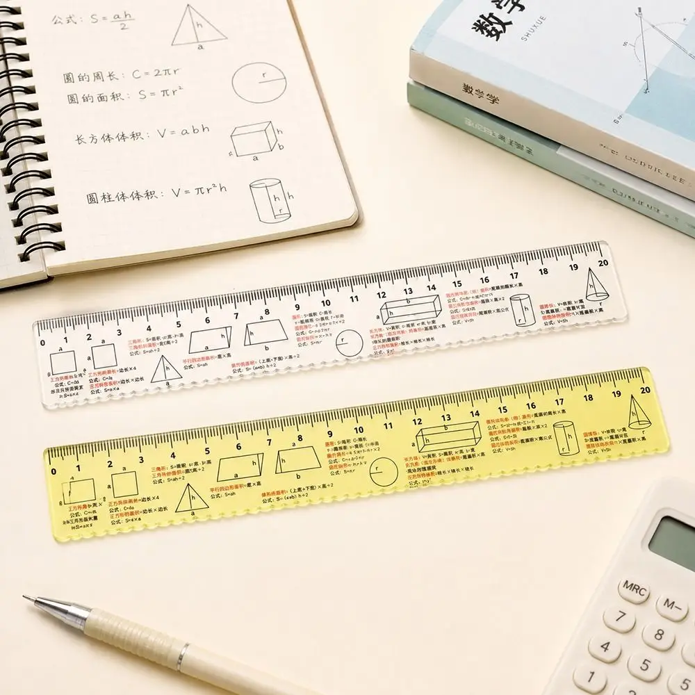Plastic Mathematical Formula Ruler Transparent Lightweight Geometry Drawing Ruler Easy to Read Printed Formula Student Ruler