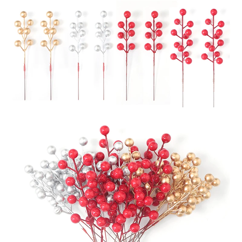

5/10Pcs Artificial Red Berries Christmas Holly Berry Branches Xmas Tree Ornaments Fake Plants For Home Navidad Party Decoration