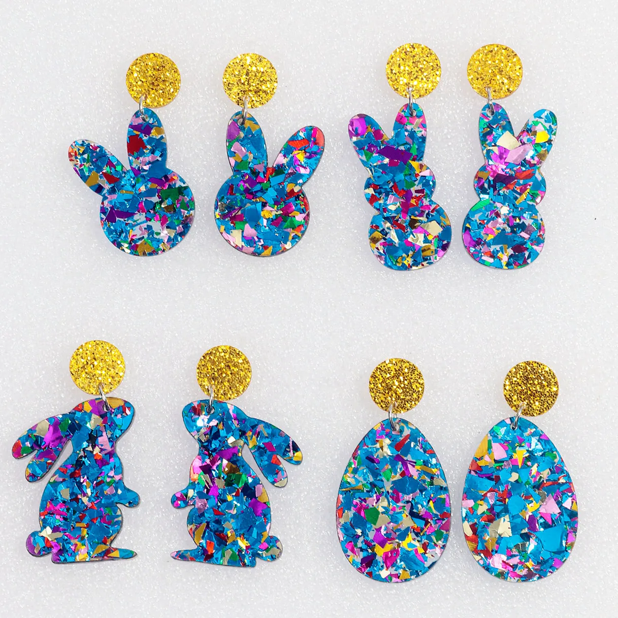 

New Blue Sequins Acrylic EASTER Rabbit Earrings for Women Cute Cartoon Glitter Egg Bunny Ears Drop Earring Fashion Jewelry Gift