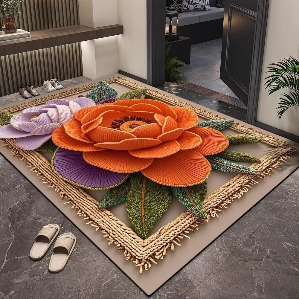 New 3D Floral Pattern Carpet Non-Slip Rectangle Door Mat Easy to Clean Anti-fouling Carpet Bathroom Entrance