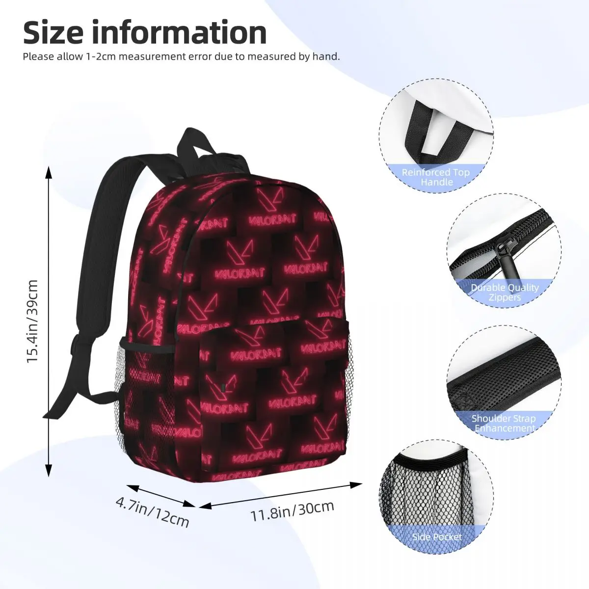 V-Valorant Riot Games Shooting Backpack Daypack Large Capacity Boys Girls BookBag Shoulder Bags for Men Women School Bag