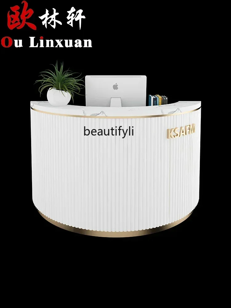 Clothing Store Cashier Curved Bar Barber Shop Paint Reception Desk Beauty Salon Small Front Desk