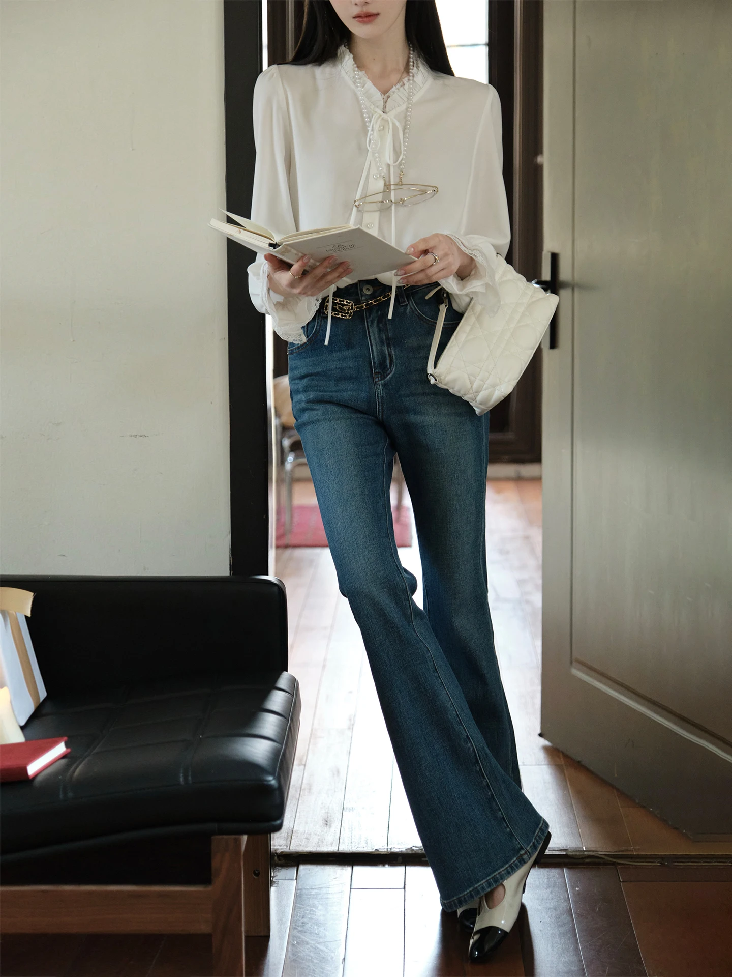 

Джинсы-клеш ChillCozy из хлопковой смеси с высокой талией, эластичные, с длинными штанинами, в стиле ретро, повседневные, для женщин