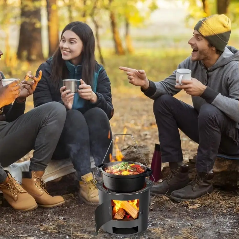 Thickened Wood Fire Stove Hand-held Easy to Carry Camping Stove Stable Base Outdoor Wood Burning Stove