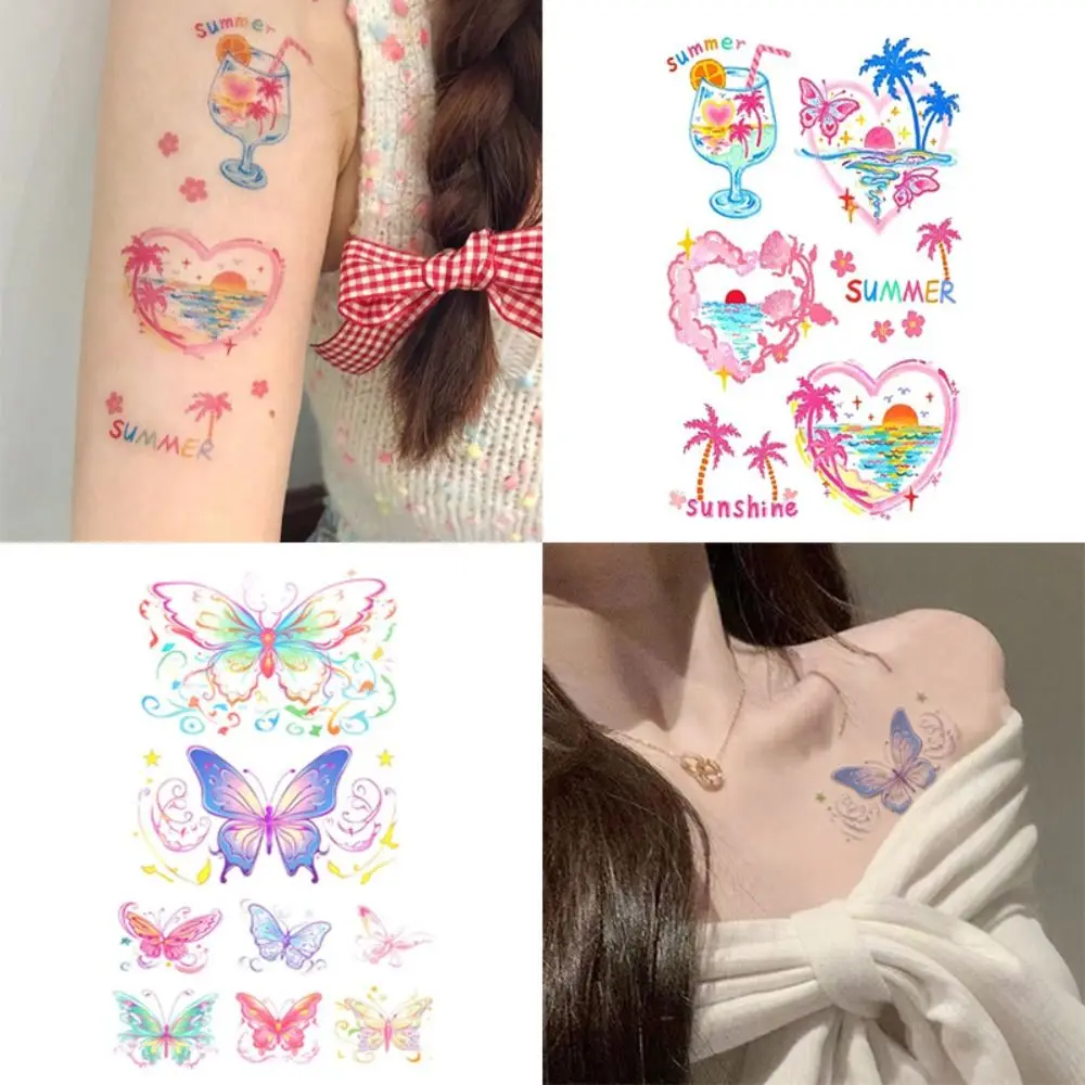 Adesivi per tatuaggi temporanei dolci a lunga durata farfalla Cloud Body Art Sticker INS Pink Makeup Tattoo decalcomanie donna