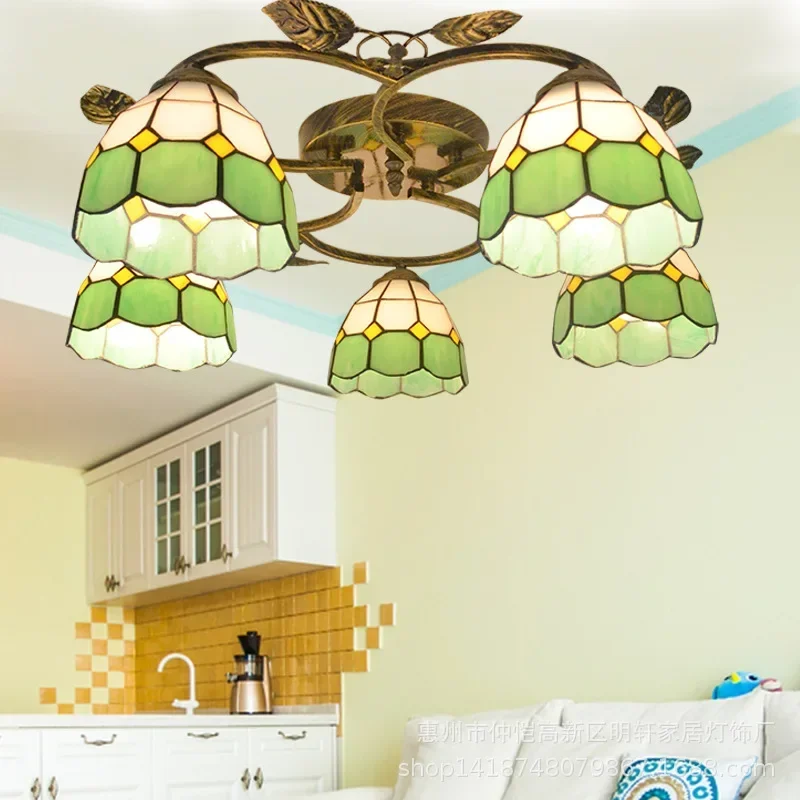 Mediterranean style ceiling lamp bedroom living room series handmade stained glass ceiling lamp