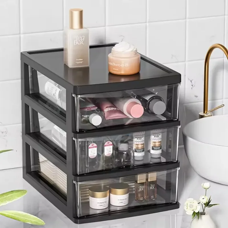 Transparent Plastic Cosmetic Storage Box Drawer Type Makeup Organizer Japanese Style Desktop Beauty Storage for Vanity Desk