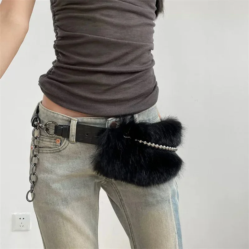 Besigner Belt Y2kMillennium Spice Girl Imitation Fur Hair Waist Cover Retro Punk Style Irregular Imitation Splicing Fashion Belt