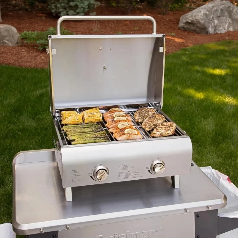 Chef's Style Portable Propane Tabletop 20,000, Professional Gas Grill, Two 10,000 BTU Burners, Stainless Steel