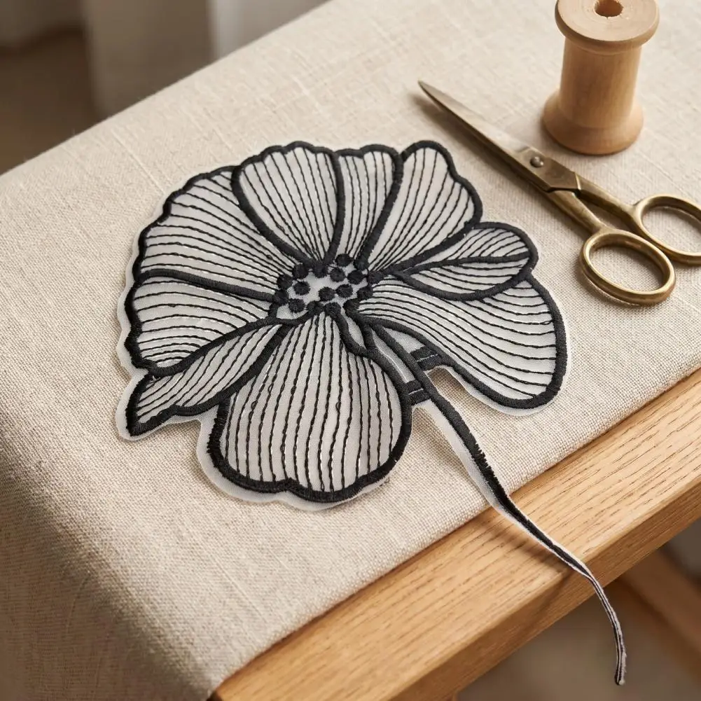 Black Lotus Lace Diy Clothing Repair Stickers Lotus Flower Embroidery Patch Lace Floral Iron-on Patch Decorative for Clothing