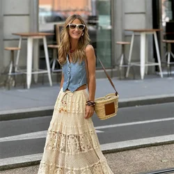 European And American Style 2024 Spring Women's New Fashionable And Casual V-Neck Short Denim Vest High Waisted Skirt Set