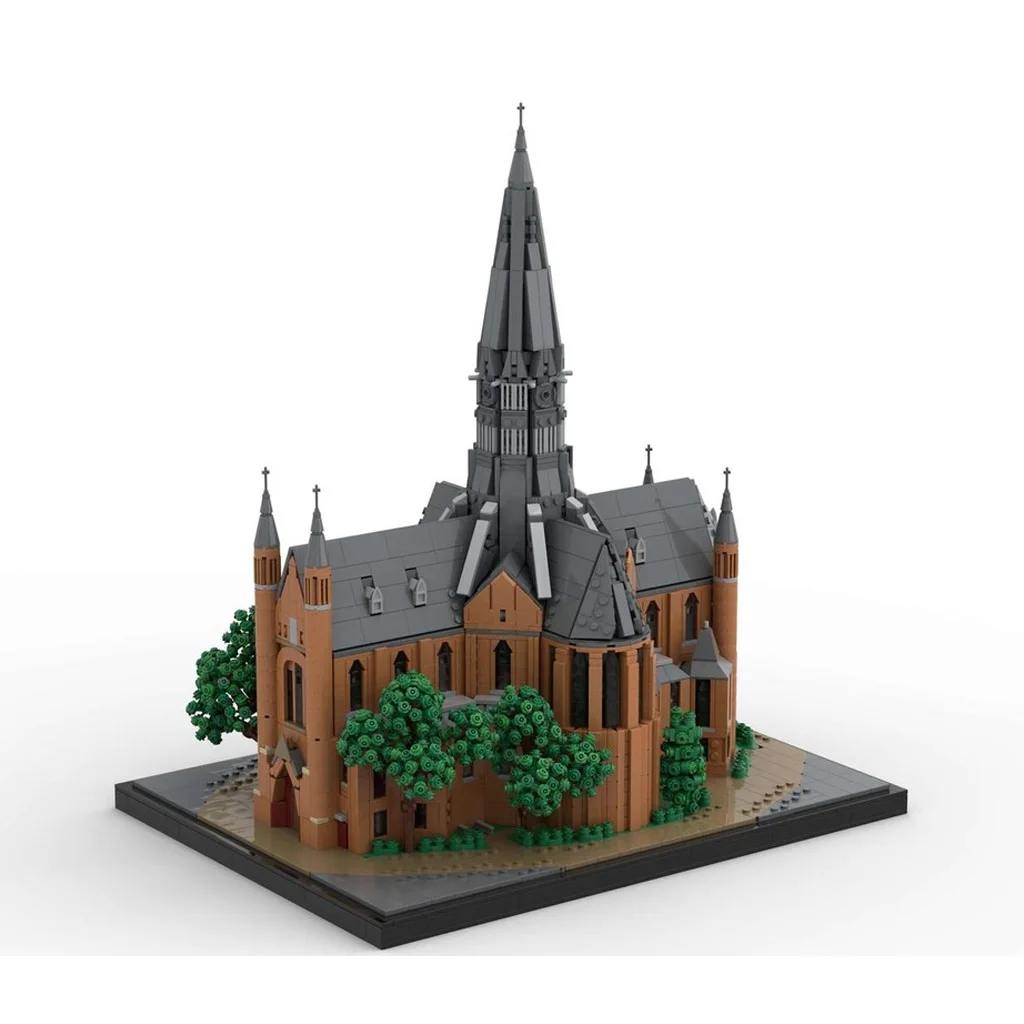 MOC Architecture Block Model Medieval Gothic Cathedral Church with Tall Spire & Garden for 248825 moc