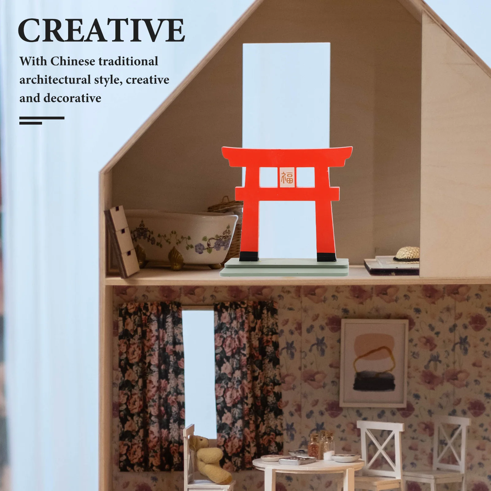 

Miniature Japanese Shrine Model Wooden Torii Gate Building Kit Creative Traditional Door Decoration for Home Office Desktop