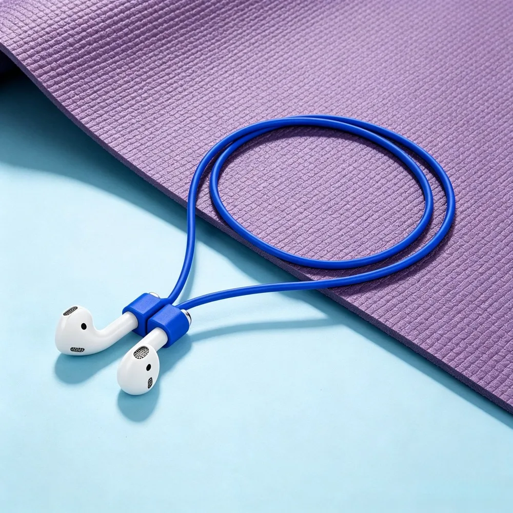 1 Pack Blue Silicone Wireless Earbuds Anti-Lost Strap, Universal Bluetooth Earphone Neck Lanyard, Sweatproof Anti-Drop Earbud Cord for AirPods TWS Earphones Running Gym Cycling Travel