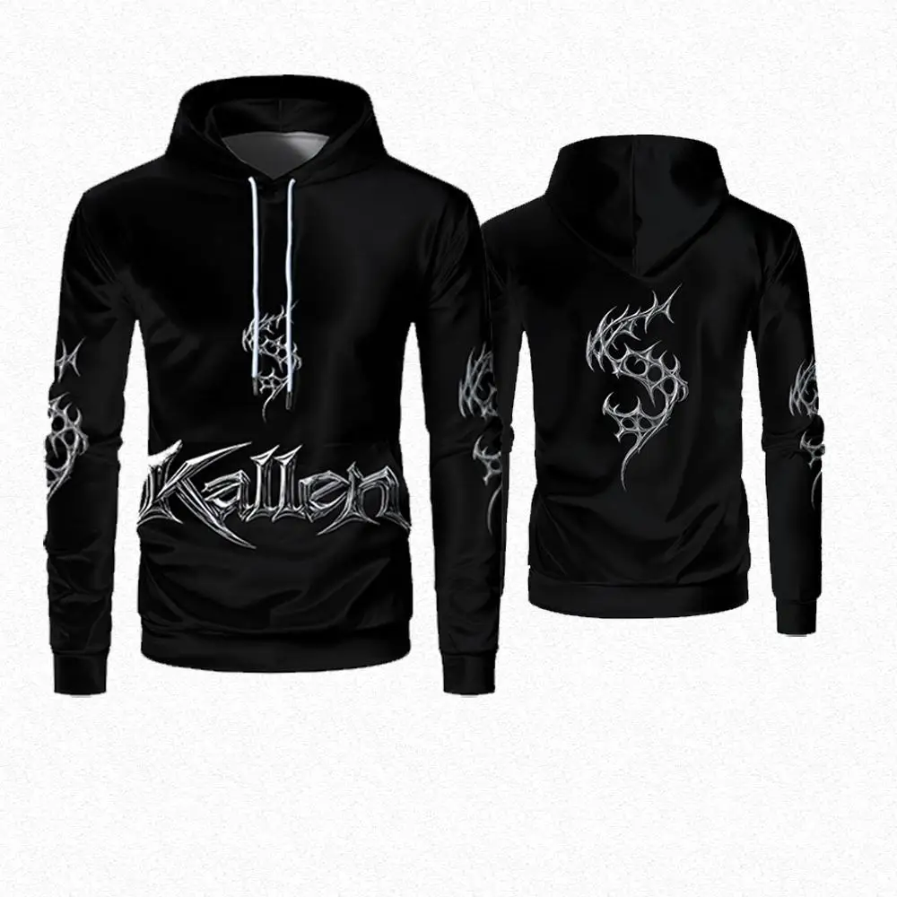 

Punk Rock Letter Flame Lightning Print Hoodie Spring And Autumn Heavy Metal Gothic Style Pullover Men's Oversized Loose Top