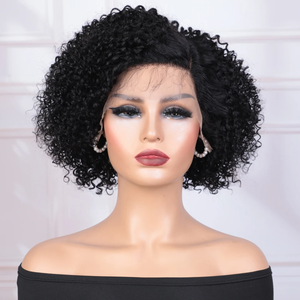 Lekker التخليص قصيرة عابث قطع غريب مجعد بوب C جزء الدانتيل الجبهة 100% خصلات الشعر المستعار الإنسان للنساء غلويليس شعر ريمي البرازيلي