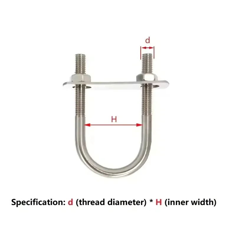 304 Stainless Steel U-Bolt With Nut Plate For Round Square Pipe Clamp M6 M8 U Shape Clip