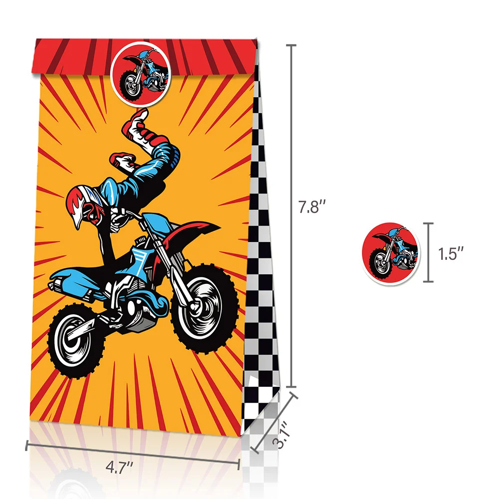 Dirt Bike Party Favor Supplies Motorcycle Birthday Decorations Motocross Gift Bags Cupcake Topper Spiral Table Cloth Honeycomb