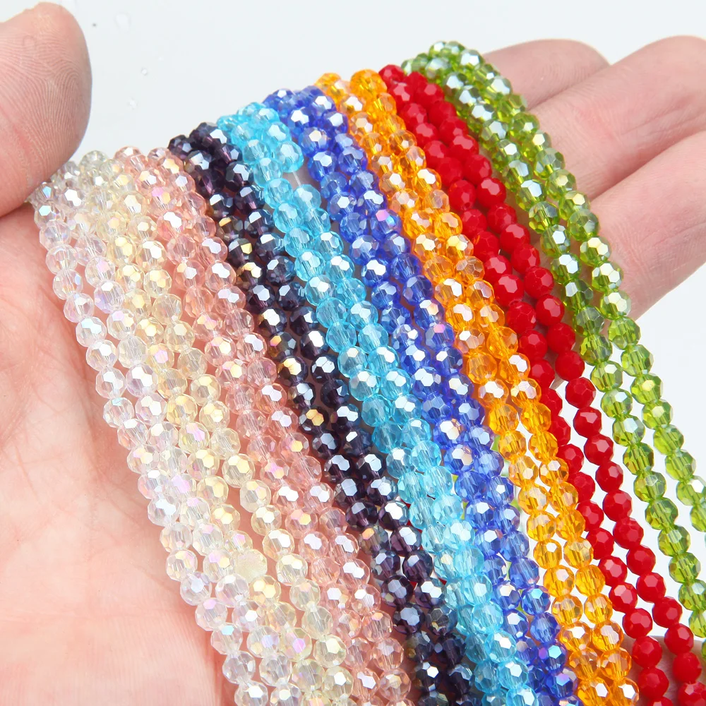 4mm 96pcs Glass Beads for Jewelry Making  Bracelet for Women Make Charm Multi Faceted Smooth Shiny Glass Beads DIY Accessories