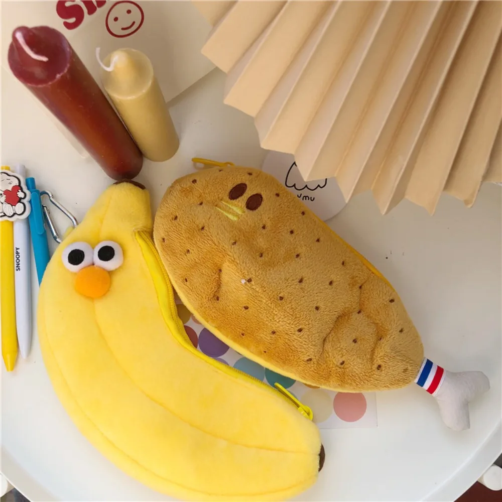 Writing Tools Warm Plush Pencil Case Chicken Leg Banana Plush Pencil Bag Cartoon Large Capacity Plush Pen Bag Student Gifts