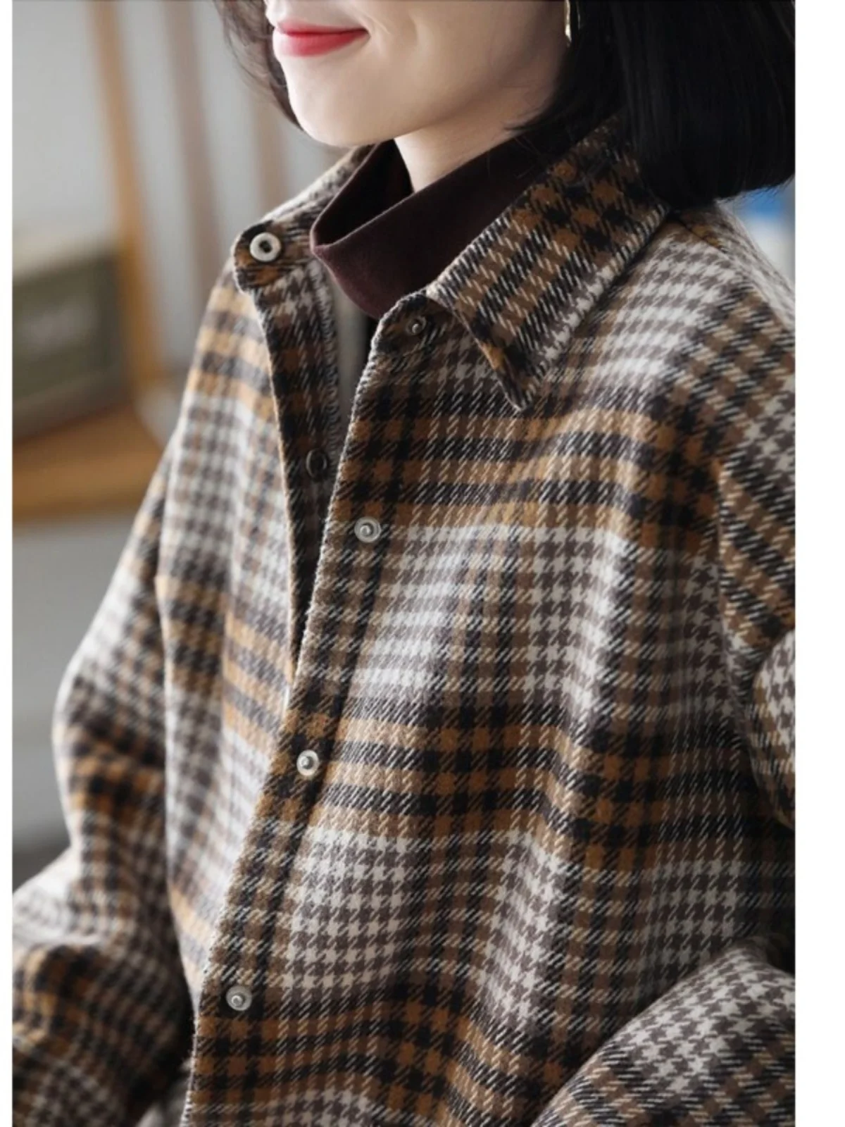 Plus Size Damen Casual Plaid Irt Long Sve Collar Loose Fit Frühling Herbst Top für Mütter und Damen
