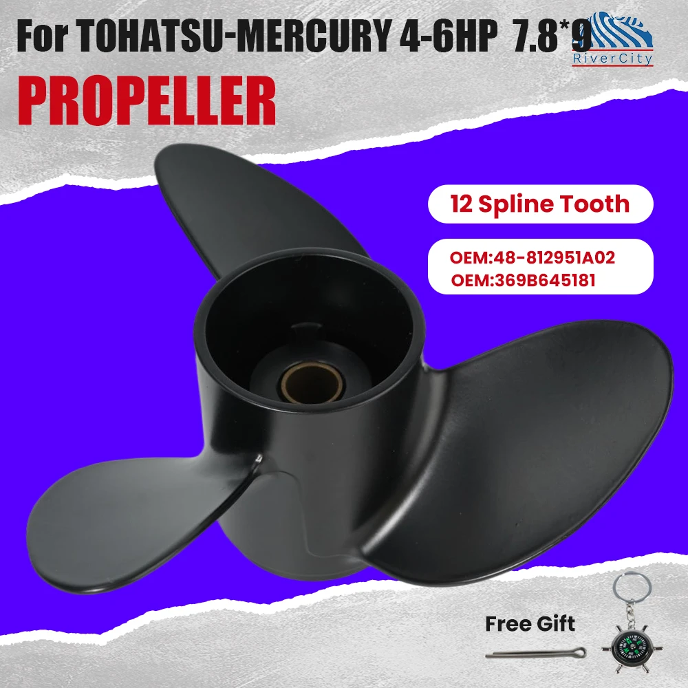

Подвесной пропеллер 7,8×9 для Tohatsu - Mercury 4 HP 5 HP 6 HP Лодка Винт из алюминиевого сплава с 3-лопастным приводом Деталь морского двигателя
