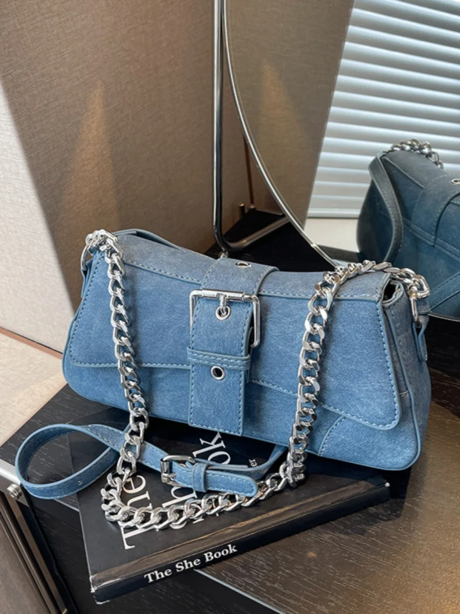 Solid Color Women Chain Shoulder Side Bag Small PU Leather Handbag and Wallet Fashion Luxury Brand Crossbody Sling Bag