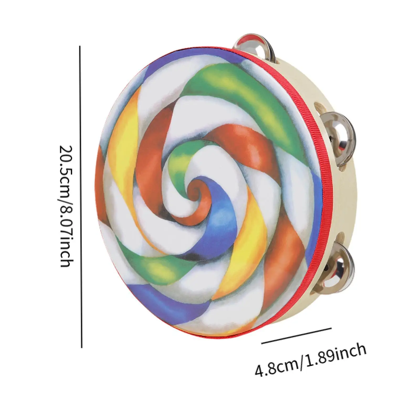 Tambourines for Children 8 Inch Wooden Drum Single Row Metal Bells Percussion Instrument for Kindergarten Family Party Teaching