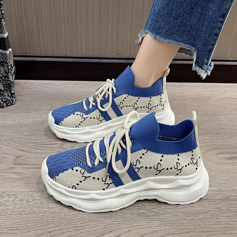 Hot Selling Soft Soled Flying Woven for Women's Spring Autumn New Elastic, Breathable Comfortable and Odorless Color Matching