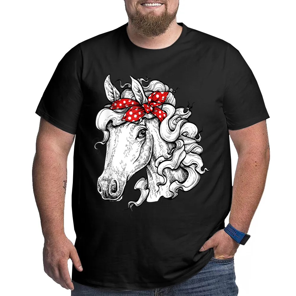 Horse Bandana Tee Horseback Riding Cotton Male Short Sleeve Tops Tees Casual Mother Day Tshirts Plus Size 5XL O-Neck Tee Shirt