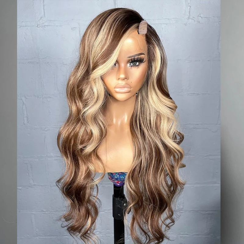 TOP Brown Highlight Blonde U Part Wig Human Hair Adjustable Natural Body Wave 1*4 Size V Part Wig Human Hair Easy Wear for Women