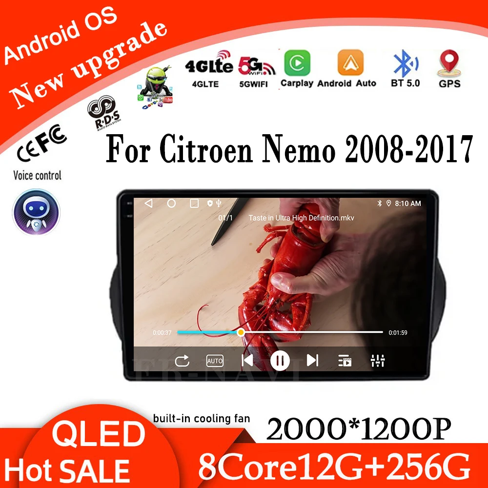 

9-дюймовый автомобильный радиоприемник для Citroen Nemo 2008-2017, автомобильный мультимедийный плеер, видео, GPS-навигация, Carplay