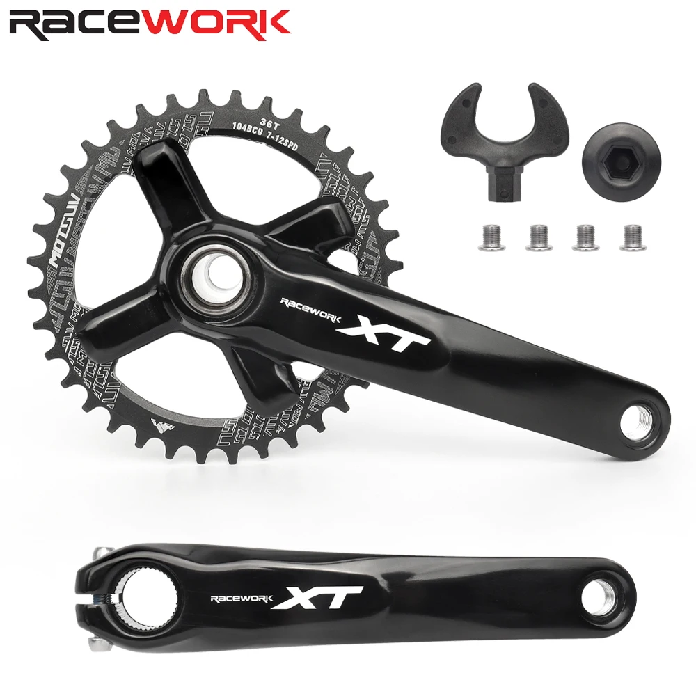 RACEWORK XT 9/10/11 Speed MTB จักรยาน Crankset 170/175MM Hollow Integrated Crank 104BCD 32/34/36/38T Chainwheel จักรยานอะไหล่