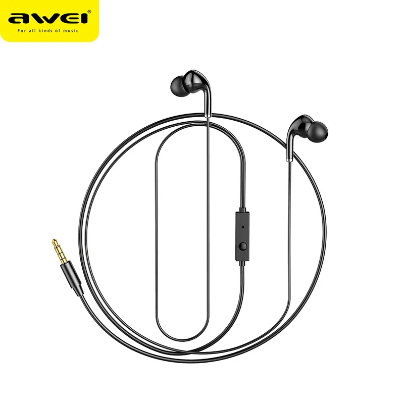 Awei PC-6 3.5mm Wired Headphones In Ear Headset Wired Earphones with Mic Bass Stereo Earbuds Sports In-line Control For Phones