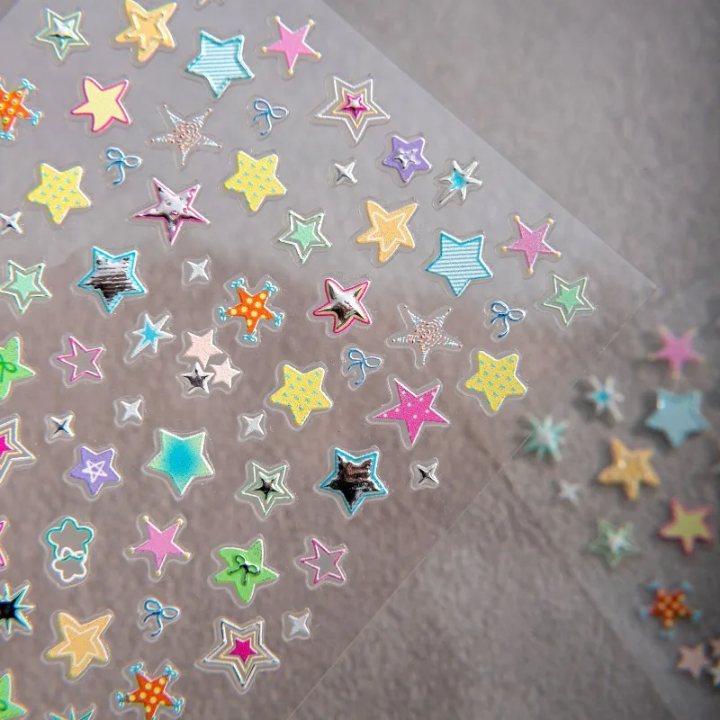 

Dopamine Cartoon Star Scrapbook Stickers Embossed Colorful Five-Point Star Macaron 3D Decals Sweet Phone Case Art for Manicure