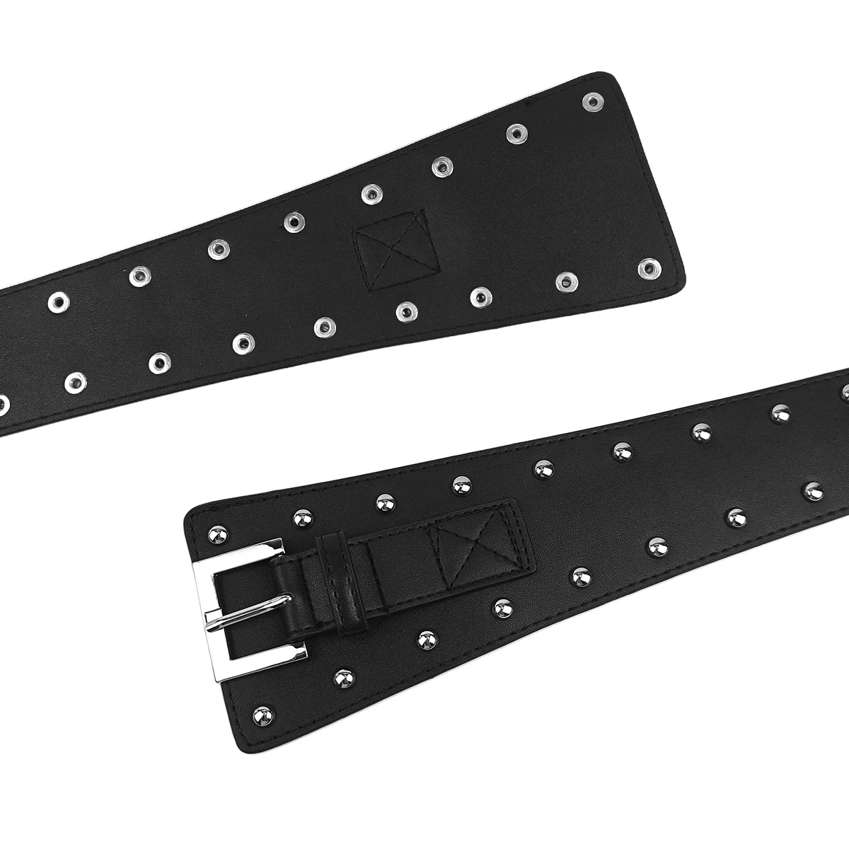 Gepersonaliseerde decoratieve damesjurk met klinknagelriem en truikorset, trendy accessoire in retro-punkstijl