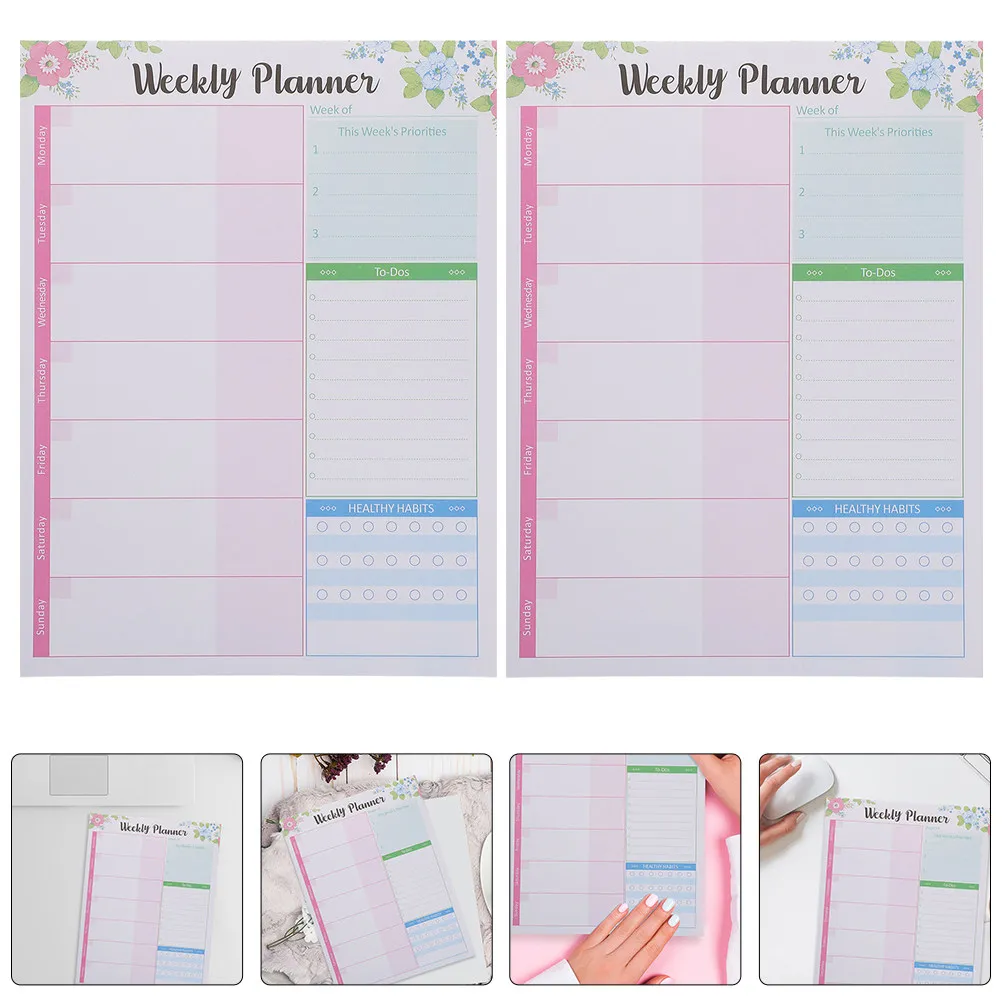 

2pcs Weekly Planner Notepad Date Pad For Work Study Task Management Daily Schedule Organizer Office Academic Planning List Pad