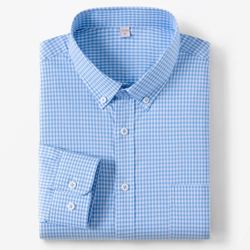 New in shirt houndstooth plaid 100%cotton oxford long sleeve shirts for men soft casual single pocket fashion korean clothes