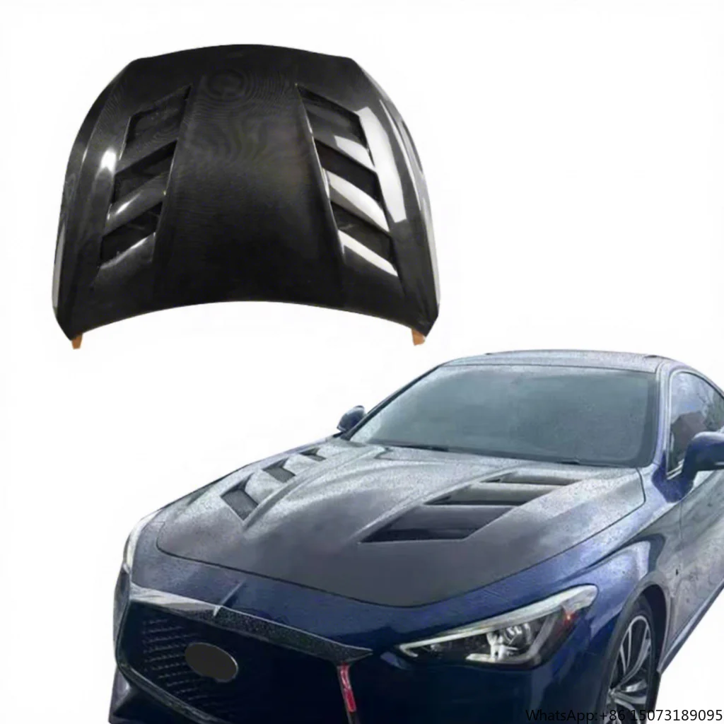 

BENSNEES Customized Forged 3k Twill Black Front Engine Real Carbon Fiber Vented Hood for Q50 2018 2019 3.0t Upade
