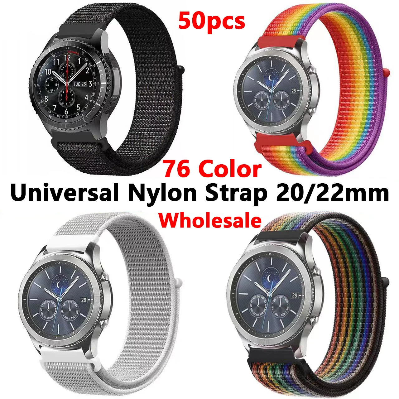 50pcs Universal 76 Color Smart Sport Watch Band Nylon Strap Adjustable Wristwatch Replacement Strap Comfortable Watch Straps