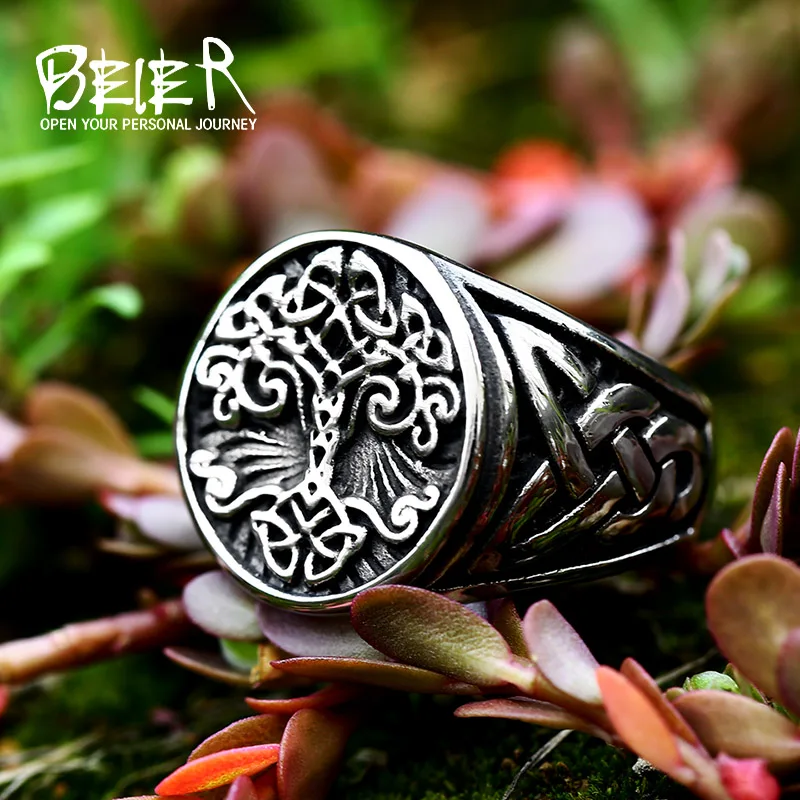 Stainless Steel Tree of Life Signet Ring Classic Men Viking Amulet Rings Nordic Jewelry BR8-732