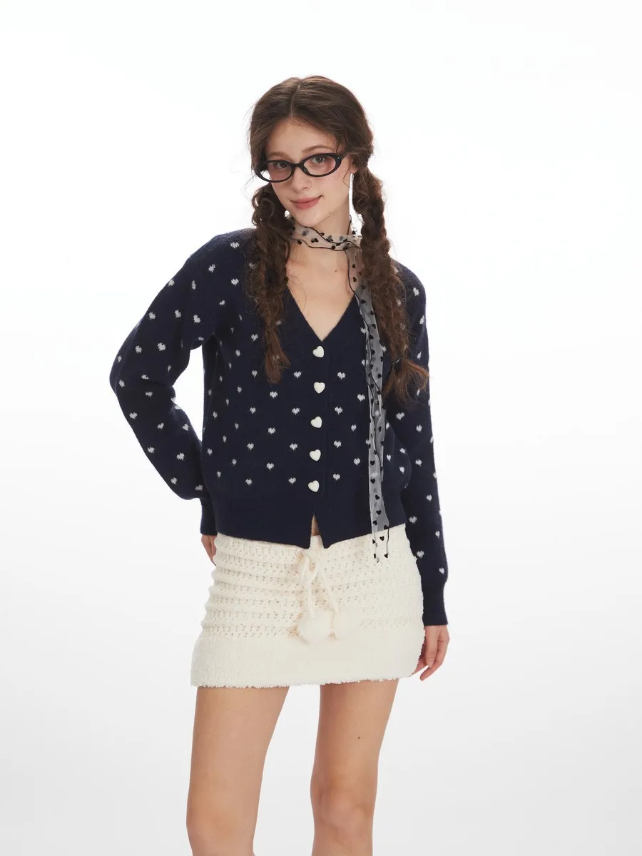 

Countless Sweetheart Design Buttons Ribbon Cardican Sweaters Coats Knitted Winter Clothes Knitwear for Women Girls Office Ladies